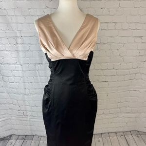 Flavio Castellani Black Pink Ruched Pencil Dress Formal Womens 46 US 10 NEW NWT